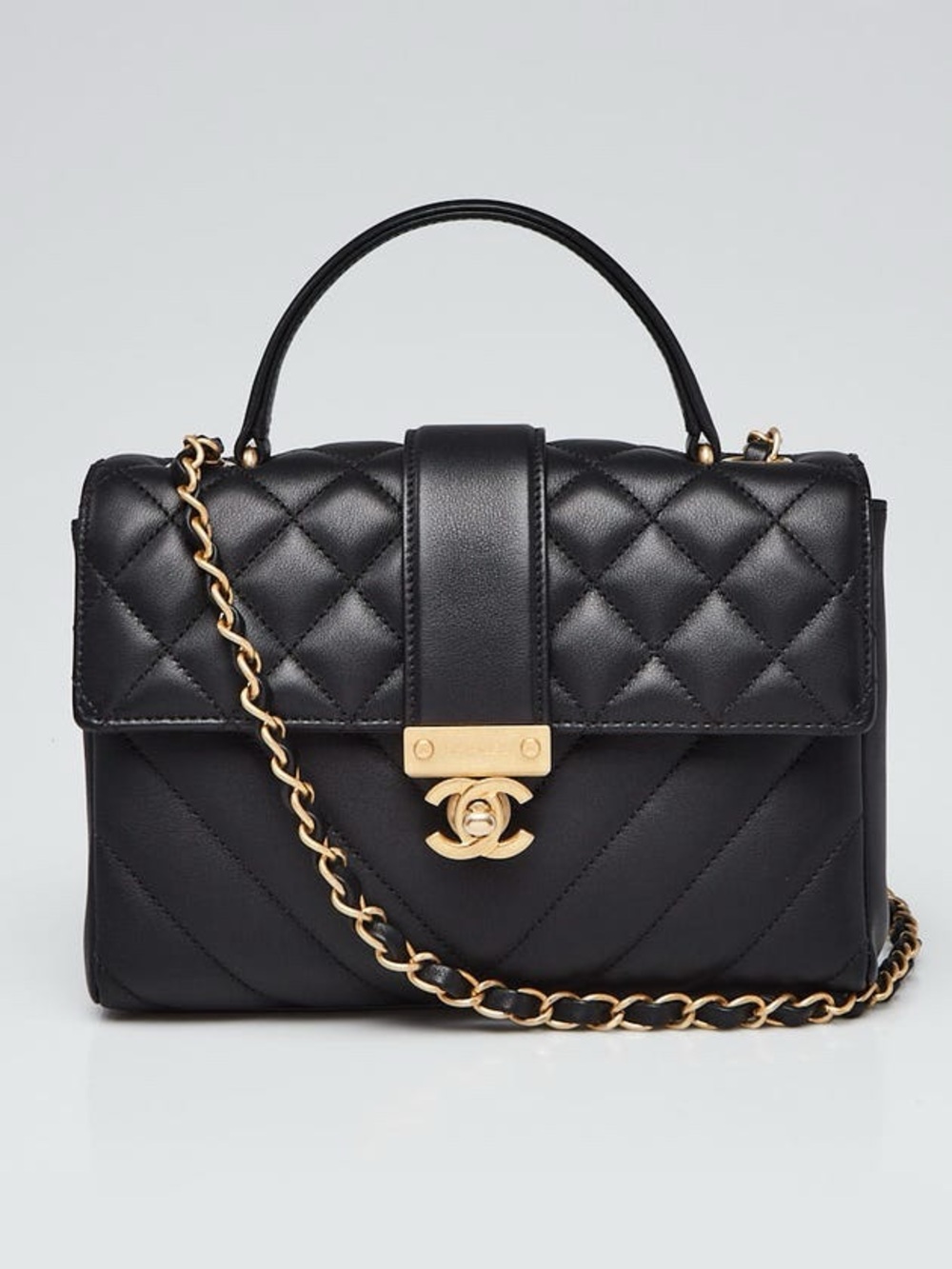 CHANEL Calfskin Quilted Chevron In The City Bag Black with gold hardware